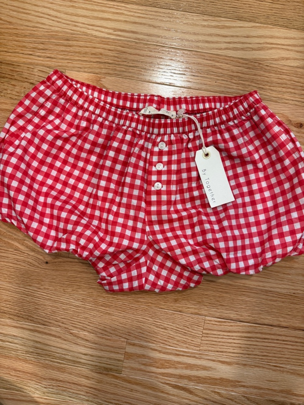 Red and White Gingham Elastic Waist Shorts